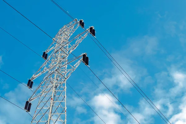 Electricity Pylon Snow Winter Scenery Lonely Pole Power Transmission — Stock Photo, Image