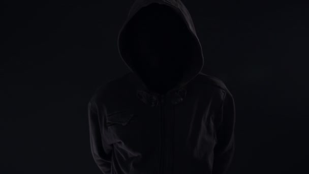 Hooligan Hoodie Obscured Face Night Looking Spooky Threatening — Stock Video