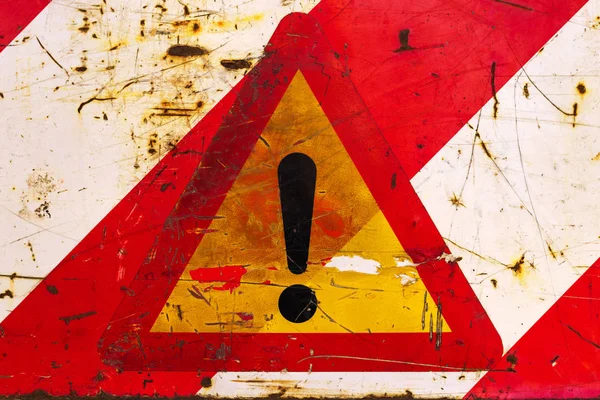 Exclamation Triangular Road Sign Other Danger Damaged Weathered Surface — Stock Photo, Image