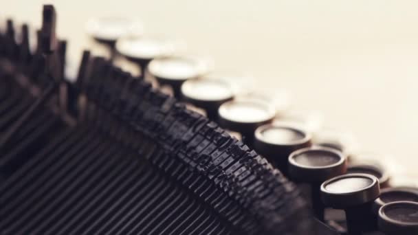 Close Finger Typing Typewriter Keys Selective Focus — Stock Video