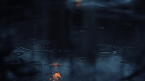 Llovizna Gotas Lluvia Estanque Por Noche Cámara Lenta — Vídeo de stock