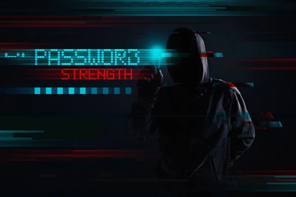 Hooded Hacker Password Strength Concept Digitally Enhanced Image — Stock Photo, Image