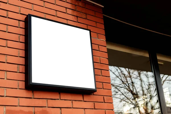 Blank Square Signboard Business Light Sign Mock Mounted Brick Wall — Stock Photo, Image