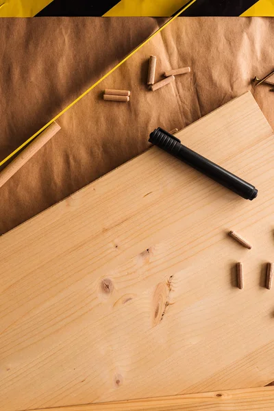 Felt Tip Pen Woodwork Carpentry Workshop Table Other Tools Trade — Stock Photo, Image