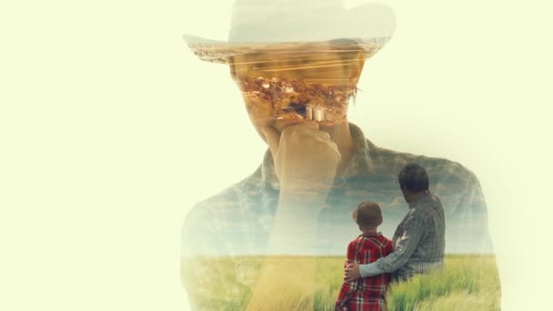 Double Exposure Planning Agricultural Activity Conceptual Footage Male Female Farmer — Stock Video