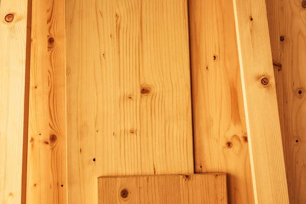 Various pine wood planks in carpentry woodwork workshop — Stock Photo, Image