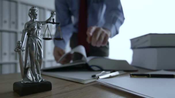 Avukat Hukuk Kitabını Office Seçici Odak Sayfaları Heykelin Bayan Adalet — Stok video