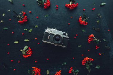 Düz yatıyordu hippi tarzı eski vintage fotoğraf kamera