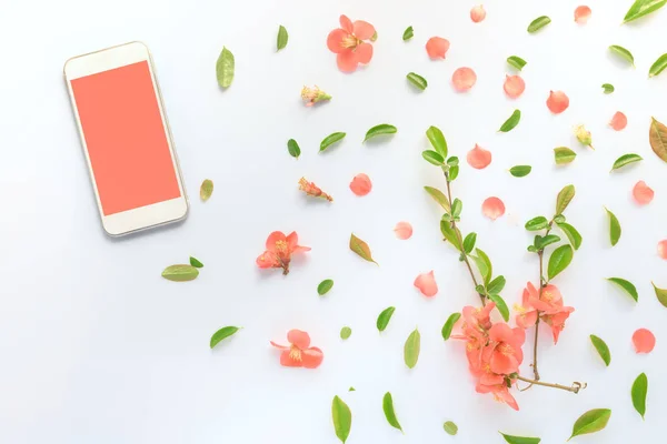 Smartphone mock upp med springtime blomdekor — Stockfoto