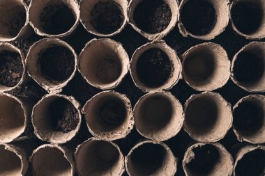 Sera kompost humus toprak üzerinde biyobozunur turba pot