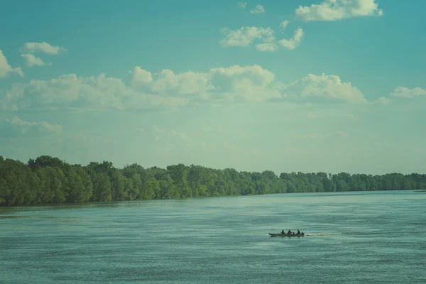 Small fishing boat on Danube river — Stock Photo, Image