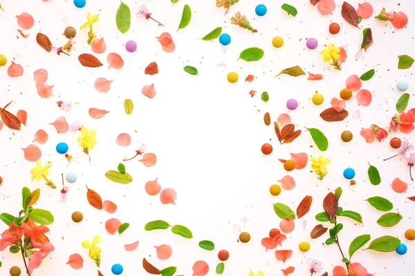 Colorful springtime background flat lay top view — Stock Photo, Image