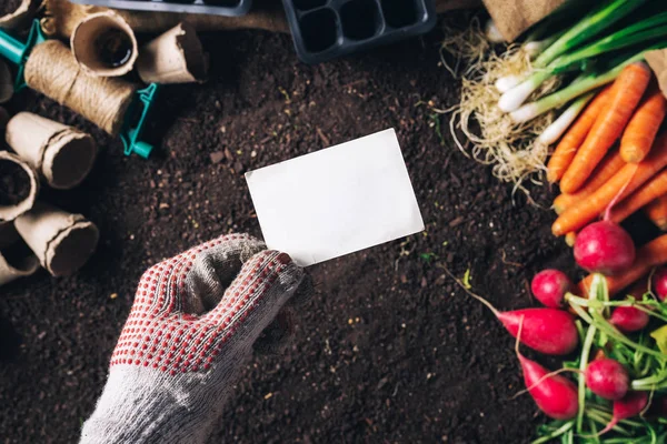 Business card mock up for organic homegrown produce cultivation — Stock Photo, Image