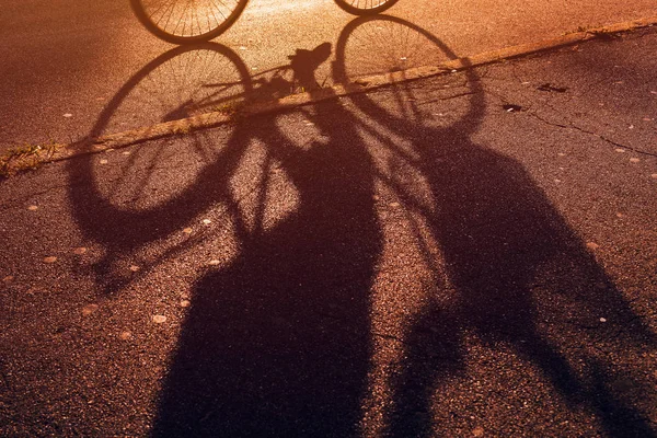 自転車レーンのサイクリストシャドウ — ストック写真