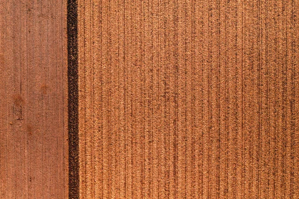 Luchtfoto van veld stoppels van drone pov — Stockfoto