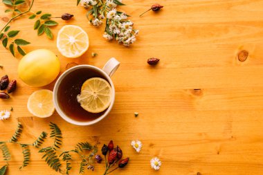 Gül kalça bitkisel çay düz yatıyordu üst görünümü