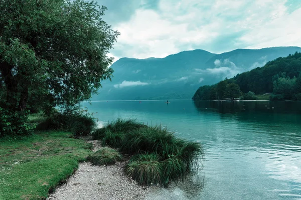 Studené letní odpoledne u jezera Bohinj, Slovinsko — Stock fotografie