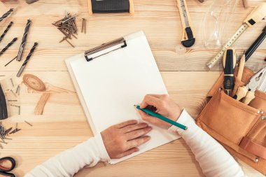 Kadın marangoz Pano için yapılacaklar listesi, üstten görünüm sahte