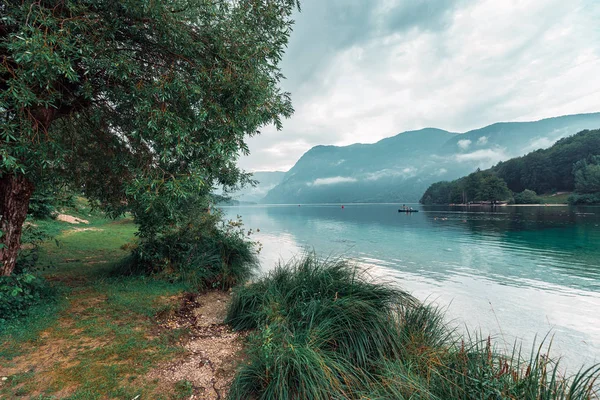 Bewolkte middag aan het meer van Bohinj, Slovenië — Stockfoto