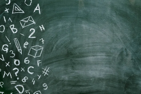 Green School Chalkboard Various Symbols Copy Space — Stock Photo, Image