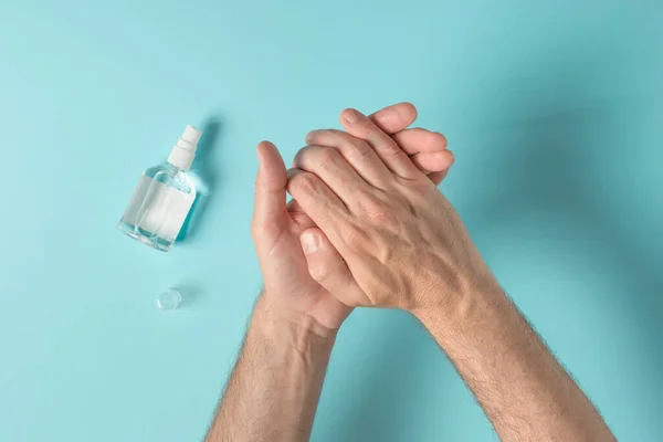 Manos Usando Spray Antibacteriano Desinfectante Cuidado Salud Concepto Higiene — Foto de Stock