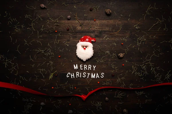 Feliz Texto Navidad Con Santa Claus Vista Superior Plana Sobre — Foto de Stock