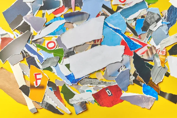 Paper Scrap Collage Top View Background Overhead Shot Torn Pieces — Stock Photo, Image