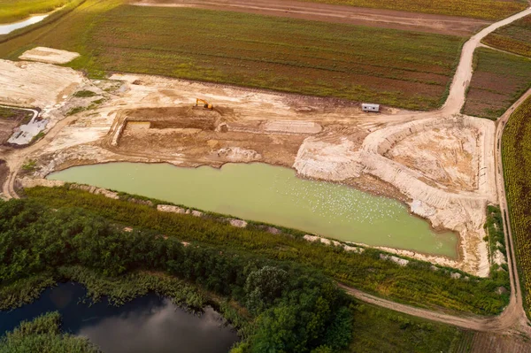 Vista Aérea Del Sitio Construcción Del Estanque Peces Desde Punto — Foto de Stock