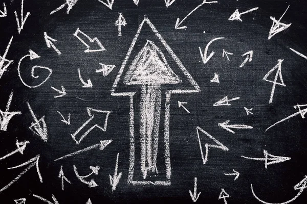 Arrow Symbols Chalk Dirty Blackboard Concept Choosing Right Direction Education — Stock Photo, Image