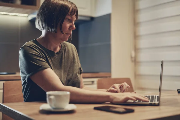 Female Freelancer Working Home Laptop Computer Small Business Home Office — Stock Photo, Image