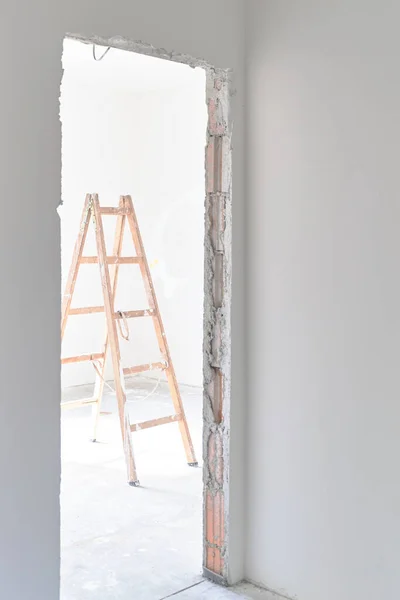 Wooden Twin Step Ladder Construction Site Selective Focus — Stock Photo, Image