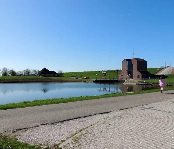 Pompa Stasyonu Nordpolderzijl Noordpolderzijl Groningen Hollanda Kuzey Denizi Üzerinde Barajı — Stok fotoğraf