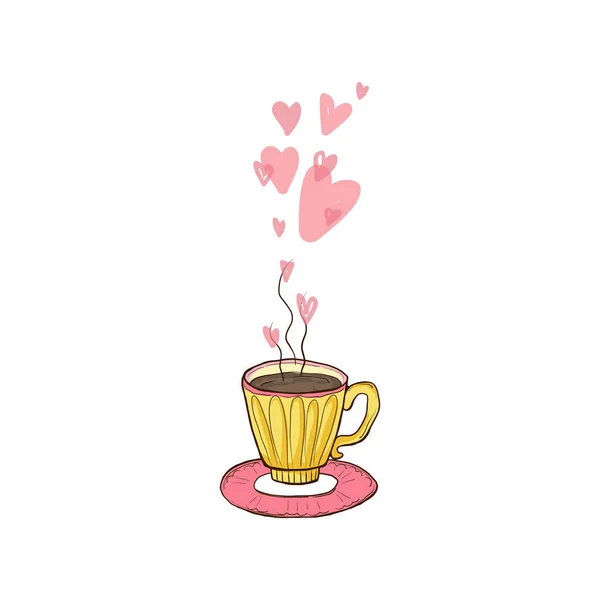 Xícara Café Quente Com Corações Cor Rosa Ilustração Vetorial — Vetor de Stock