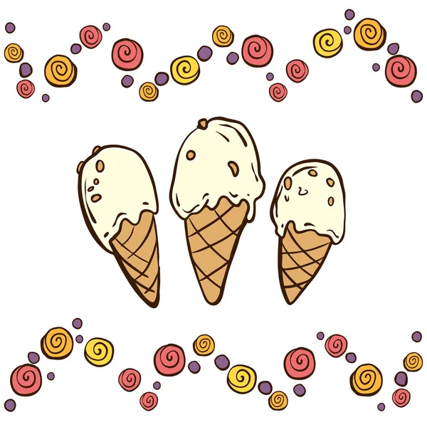 Αφίσα Παγωτό Κρέμα Και Καραμέλα Άσπρο Φόντο Εικονογράφηση Διάνυσμα — Διανυσματικό Αρχείο