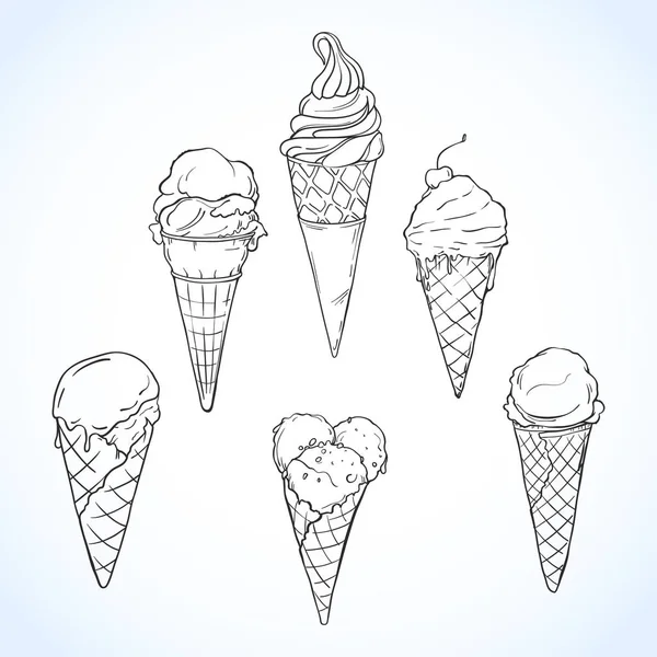 Набір Ручного Мальованого Морозива Векторні Ілюстрації Білому Тлі — стоковий вектор