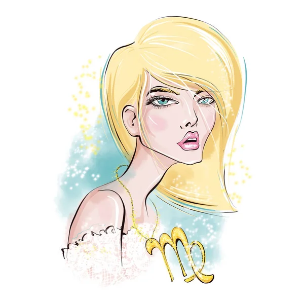 Virgo. Zodiac Girls Illustrations (en inglés). Ilustración moda . — Foto de Stock