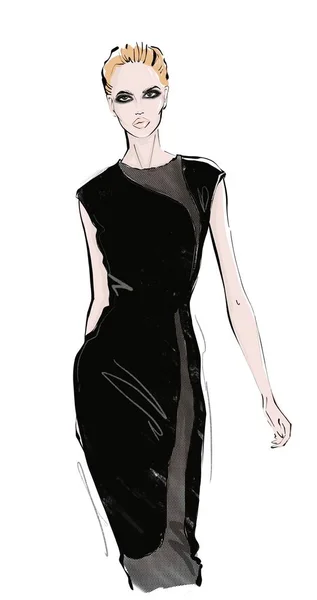 검은 드레스 여자 오고 있다. — 스톡 사진
