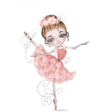 çiçekleri ile pembe elbise küçük ballerine