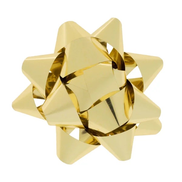 白い背景に分離されたゴールド リボン ギフト用包装紙 — ストック写真