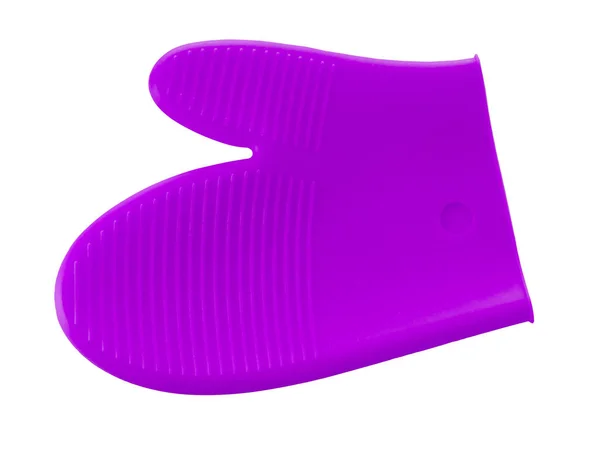 Silicio, porta macetas de silicona, color púrpura ultra violeta, aislado sobre fondo blanco. Utensilios de cocina modernos, forma de guante de guante . — Foto de Stock