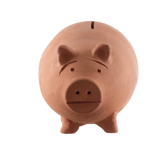 테라코타 돼지 돈 상자 흰색, 연결에 고립. 일명 돼지 저금통. — 스톡 사진