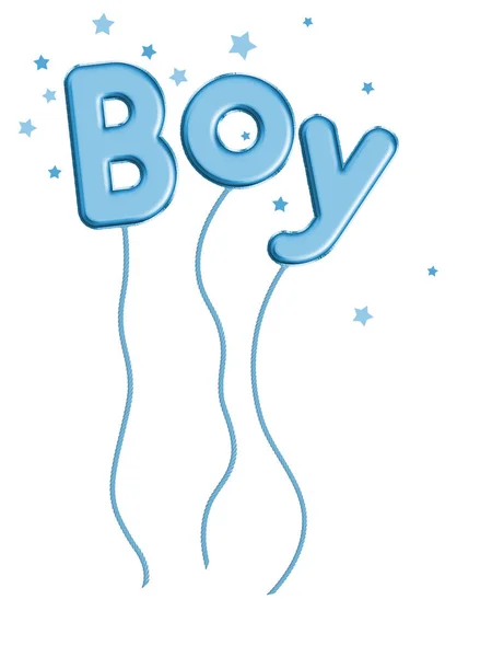 Новый ребенок, мальчик, бледные голубые воздушные шары и звезды, изолированные на белом . — стоковое фото