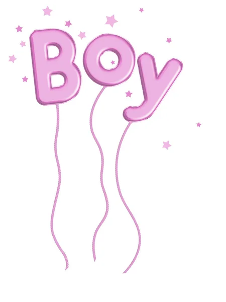 New baby, boy, pale pink balloons and stars isolated on white. Gender issues maybe. — Stock Photo, Image