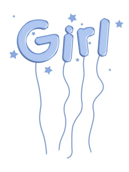 Novo bebê, girk, balões azuis pálidos e estrelas isoladas em branco. Problemas de género talvez . — Fotografia de Stock