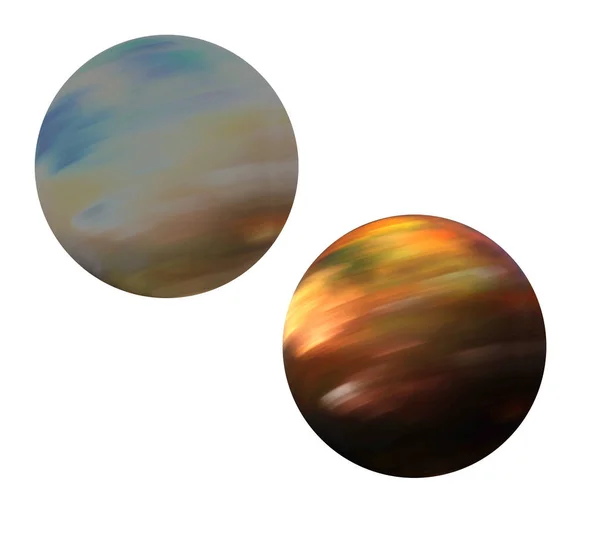Dwa proste fantasy planet na białym tle. renderowania 3D. — Zdjęcie stockowe