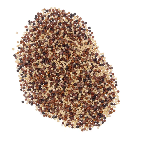 Black, red and white aka rainbow quinoa isolated on white. Overhead view. — Stock Photo, Image