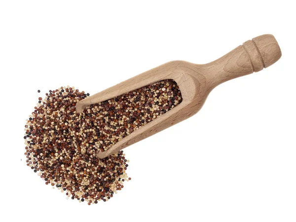 Scoop of black, red and white aka rainbow quinoa isolated on white. Overhead view. — Stock Photo, Image