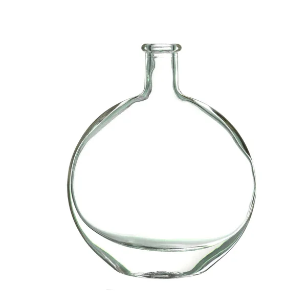 Old flat round glass bottle isolated on white. — Stock Photo, Image