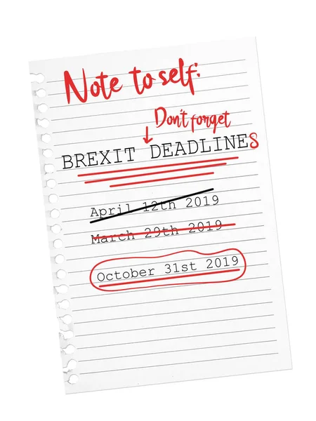 Påminnelse anmärkning Brexit oktober deadline. Sönderrivna pappersark. — Stockfoto