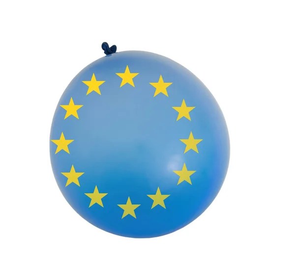 Balloon with EU colours and yellow colour stars. Concept, Brexit etc and inflated European Union. Isolated on white background. — Stock Photo, Image